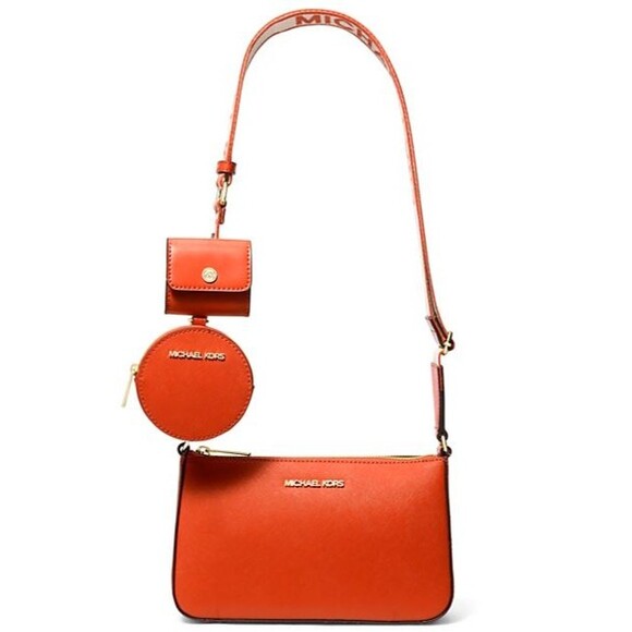 New Michael Kors Jet Set Travel Small Crossbody with Tech Attachment Red Clay - Picture 2 of 4